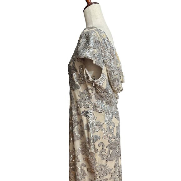 Calvin Klein Gown Women 14 NWT Cap-Sleeve Sequin Dress Floor Length Floral - Picture 6 of 16